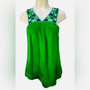 BCBGMaxazria Green Beaded Silk Tank Blouse Sz Small
